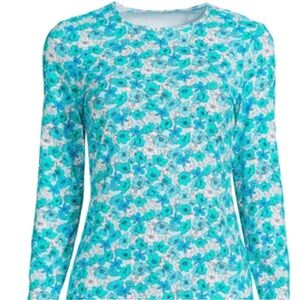 NWT Land’s End Floral Blue Long Sleeve Rash Guard Swim Top